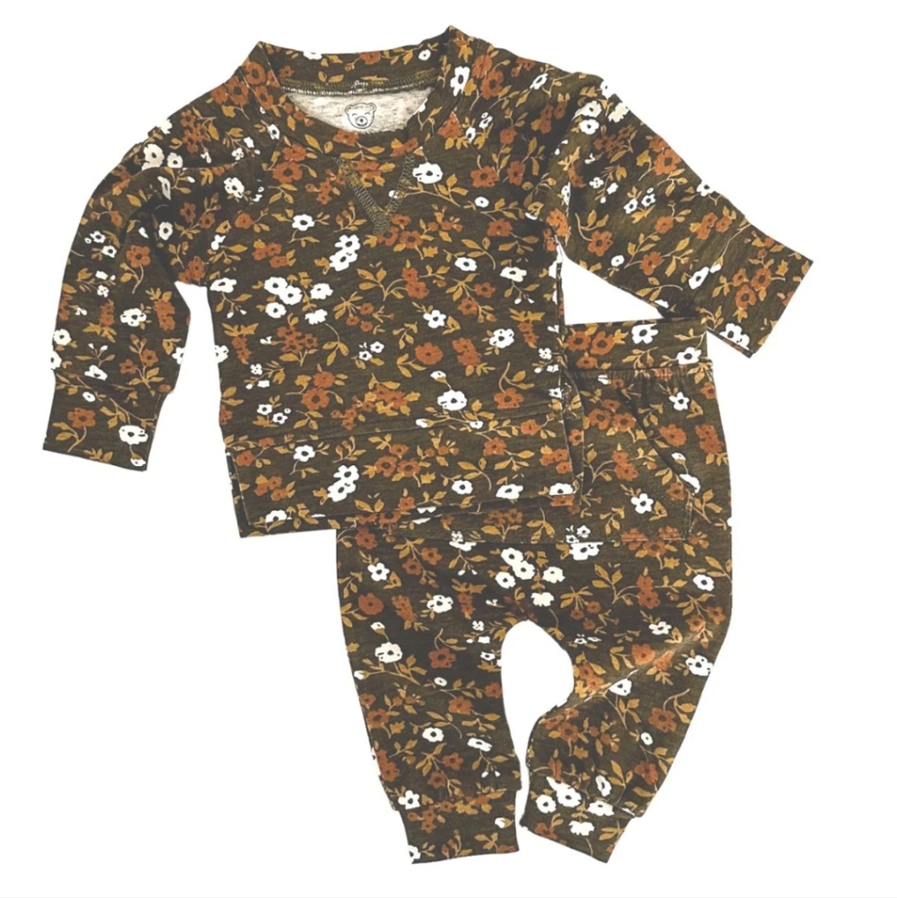 ChubbyBubbyBear - Sweatsuit in Mocha Floral 3-6 months - $10